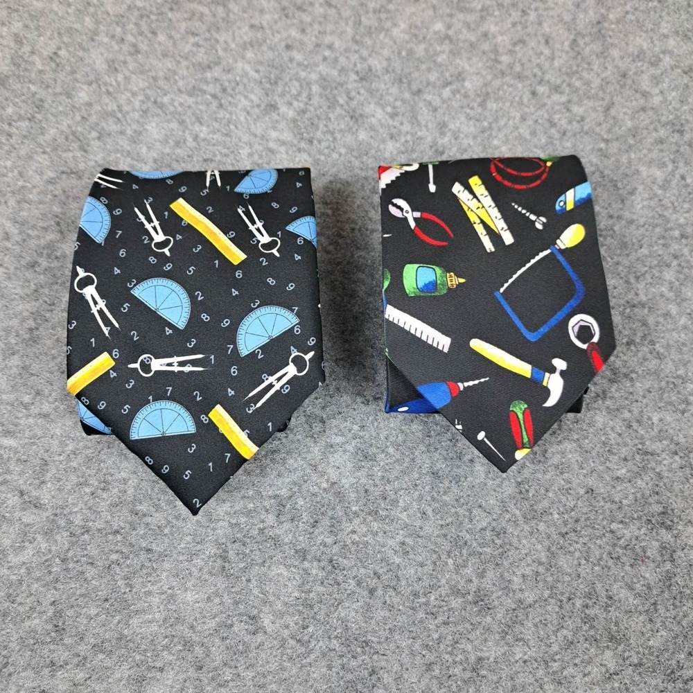 lot 2 novelty ties tools & math geometry print black mens neckties work theme